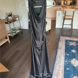 Zara Elegant Black Satin Dress